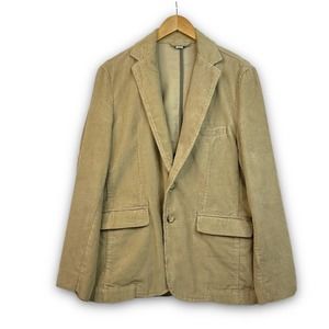 Old Navy Mens Corduroy Blazer Jacket Two Button Tan Khaki Hipster Academia Small